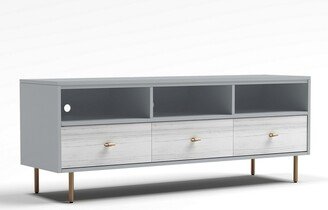 Dap 64 Inch TV Media Entertainment Console with 3 Open Shelves, Gray, White