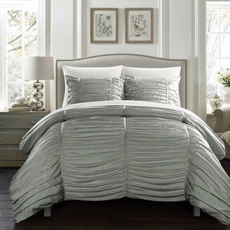 Chic Home Design Aurora 5 Piece Comforter Set Contemporary Striped Ruched Ruffled Design Bed In A Bag