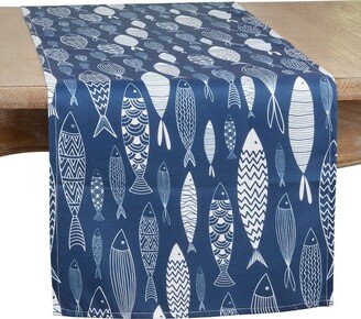 Saro Lifestyle Fish Design Long Table Runner, Navy Blue,