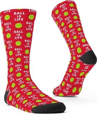 Socks: Ball Is Life - Tennis Ball - Red Custom Socks, Red