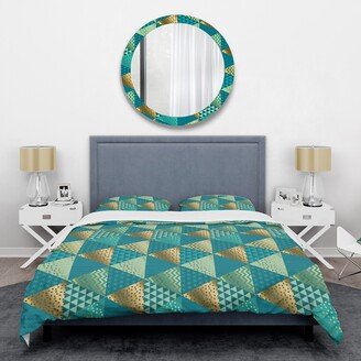 Designart 'Gold and Blue Dynamics I' Mid-Century Duvet Cover Set