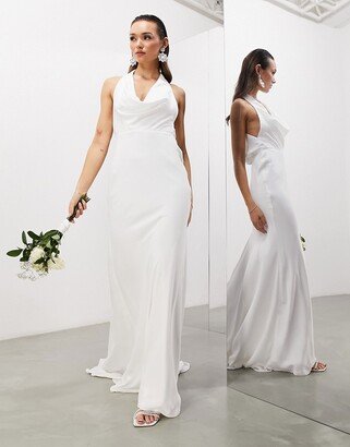 Marlowe satin halter cowl wedding dress in ivory