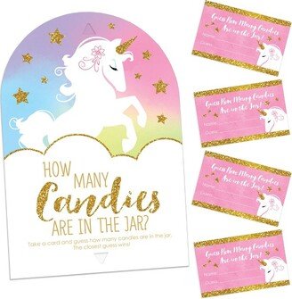 Big Dot of Happiness Rainbow Unicorn - How Many Candies Magical Unicorn Baby Shower or Birthday Party Game - 1 Stand and 40 Cards Candy Guessing Game