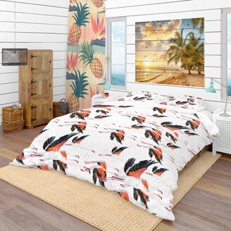 Designart 'Flamingo Watercolor Tropical' Tropical Bedding Set - Duvet Cover & Shams