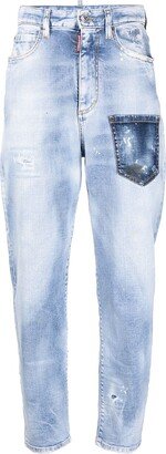 Logo-Patch Distressed-Effect Tapered Jeans