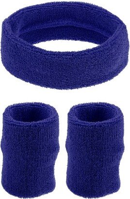 Unique Bargains Stretchy Cotton Blend Sweat Absorbing Sport Headband Wristband Sapphire Blue 3 pcs