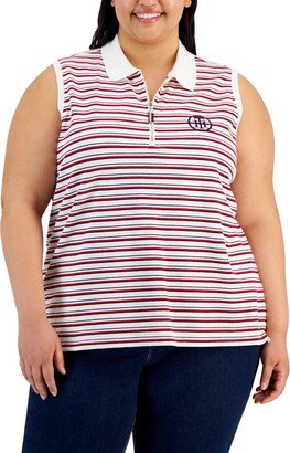 Plus Size Striped Polo Top