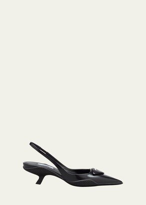 Triangle Logo Kitten-Heel Slingback Pumps