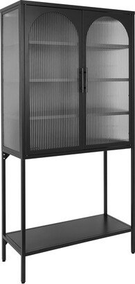 CoolArea Stylish Tempered Glass Tall Storage Cabinet with 2 Arched Doors Adjustable Shelves and open bottom shelf