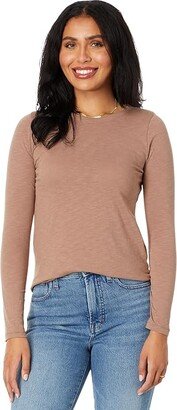 Whisper Cotton Rib-Crewneck Long-Sleeve Tee (Iced Mocha) Women's Clothing