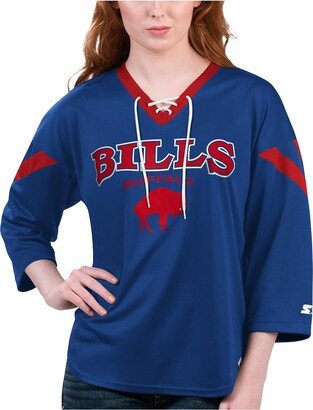 Women's Starter Royal Buffalo Bills Rally Lace-Up 3/4 Sleeve T-shirt