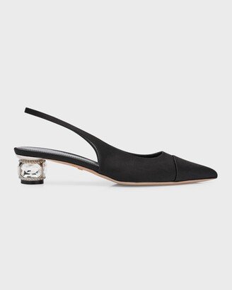 Suede Crystal-Heel Slingback Pumps