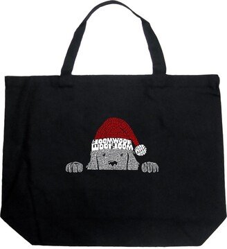 Christmas Peeking Dog - Large Word Art Tote Bag