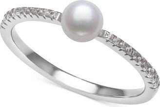 Cultured Freshwater Button Pearl (4mm) & Lab-Created White Sapphire (1/4 ct. t.w.) in 14k Gold-Plated Sterling Silver
