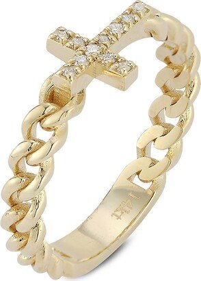 Saks Fifth Avenue Made in Italy Saks Fifth Avenue Women's 14K Yellow Gold & 0.08 TCW Diamonds Cross Chain Ring