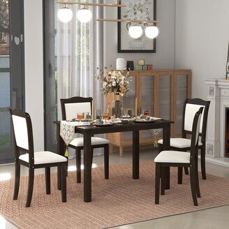 Toswin Contemporary Simple 5-Piece Wooden Dining Table Set Rectangular Rubber Wood Dining Table with 4 Upholstered Chairs