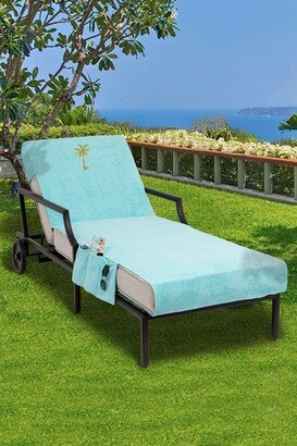 100% Turkish Cotton Palm Tree Embroidered Standard Size Chaise Lounge Cover With Side Pockets - Aqua