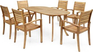 Holloway Outdoor 6-Seater Oval Acacia Wood Dining Set