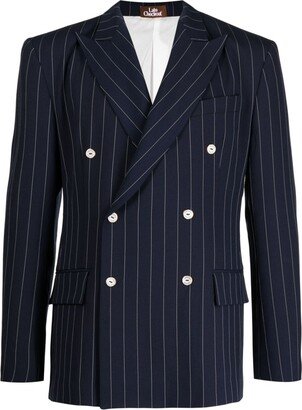 Late Checkout Pinstriped Double-Breasted Wool Blazer