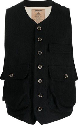 herringbone-pattern V-neck waistcoat