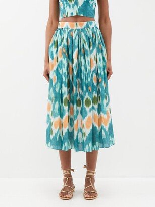 Vacation Fiona Ikat-print Cotton-blend Midi Skirt