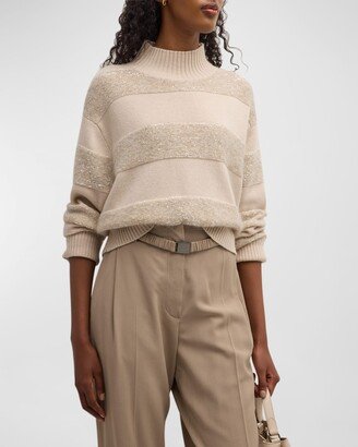 Sequin-Embellished Stripe Wool-Cashmere Sweater