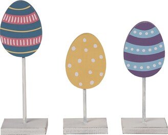 Wood 11.6 Multicolor Easter Standing Eggs Block Decor Set of 3 - N/A