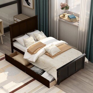 GEROJO Twin Wood Platform Storage Bed with 2 Drawers