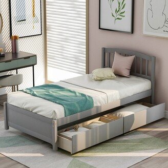 AOOLIVE Wood Twin Platform Storage Bed with Two Drawers and Headboard,Gray