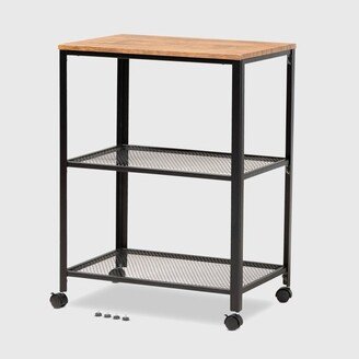 Verna Metal and Wood Kitchen Serving Cart Oak Brown/Black