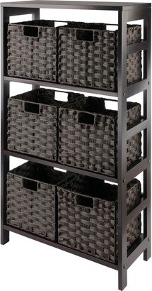 Leo 7-Pc Storage Shelf with 6 Foldable Woven Baskets, Espresso and Chocolate