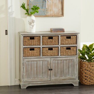 Studio 350 Grey Washed Wood Pine Rustic Farmhouse Storage Cabinet With Baskets - 38 x 12 x 35