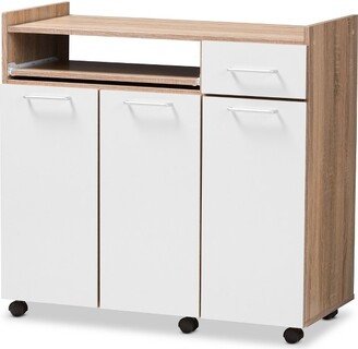 Charmain Modern and Contemporary Light Oak and Finish Kitchen Cabinet White/Brown