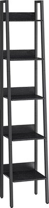 Bookshelf, Ladder Shelf 5-Tier, Freestanding Storage Shelves, Rustic Brown and Black - 11.8”D x 13.3”W x 66.9”H