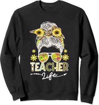 100 Days Of School Shirt Teacher Gifts Education Teacher Life Messy Bun 100th Day Of School Teachers Funny Sweatshirt