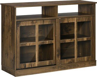 HOMCOM Modern Sideboard with Shelves, Buffet Cabinet with Storage Cabinets, Adjustable Shelf, Sliding Doors for Living Room, Kitchen, Walnut