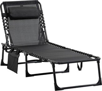 Reclining Chaise Lounge Chair, Portable Sun Lounger, Folding Camping Cot, with Adjustable Backrest and Removable Pillow, for Patio, Garden, B-AB