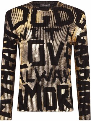 Ribbed-Knit Logo Print Jumper