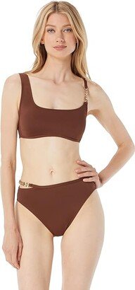 Signature Solids Logo Chain Bikini Top (Saddle Brown) Women's Swimwear