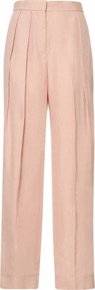 Linen & viscose hi-waist straight pants