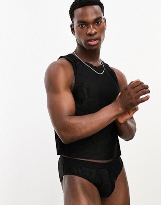 underwear set with tank top and briefs in black mesh