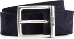 Suede belt with squared buckle and engraved logo