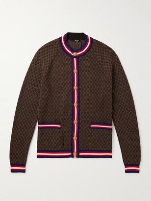 Monogrammed Wool-Jacquard Webbing-Trimmed Cardigan