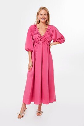 Hyacinth House Fuchsia Ruched V-Neck Gia Maxi Dress