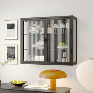 Retro Style Glass Door Wall Cabinet With Detachable Shelves