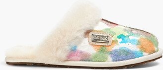 Shearling-lined printed calf-hair slippers