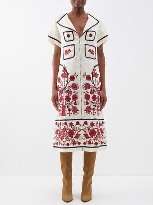 Sasha Embroidered Linen Midi Dress