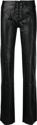 Lace-Fastened Faux-Leather Trousers