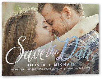 Save The Date Cards: Special Script Save The Date, White, Iridescent Foil, 5X7, Matte, Personalized Foil Cardstock, Square