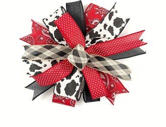 Pre-Made Farmhouse Cow Themed Wreath & Lantern Bow, Front Door Hanger, Decorative Outdoor Embellishment